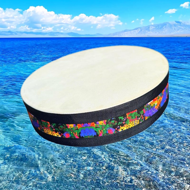 RUOSWTE 10'' Handmade Wooden Sheepskin Ocean Drum Simulates the Sound of Ocean Waves, Healing Instrument for Meditative Recreation, Yoga Meditation, Relaxation and Stress Release. - Image 4